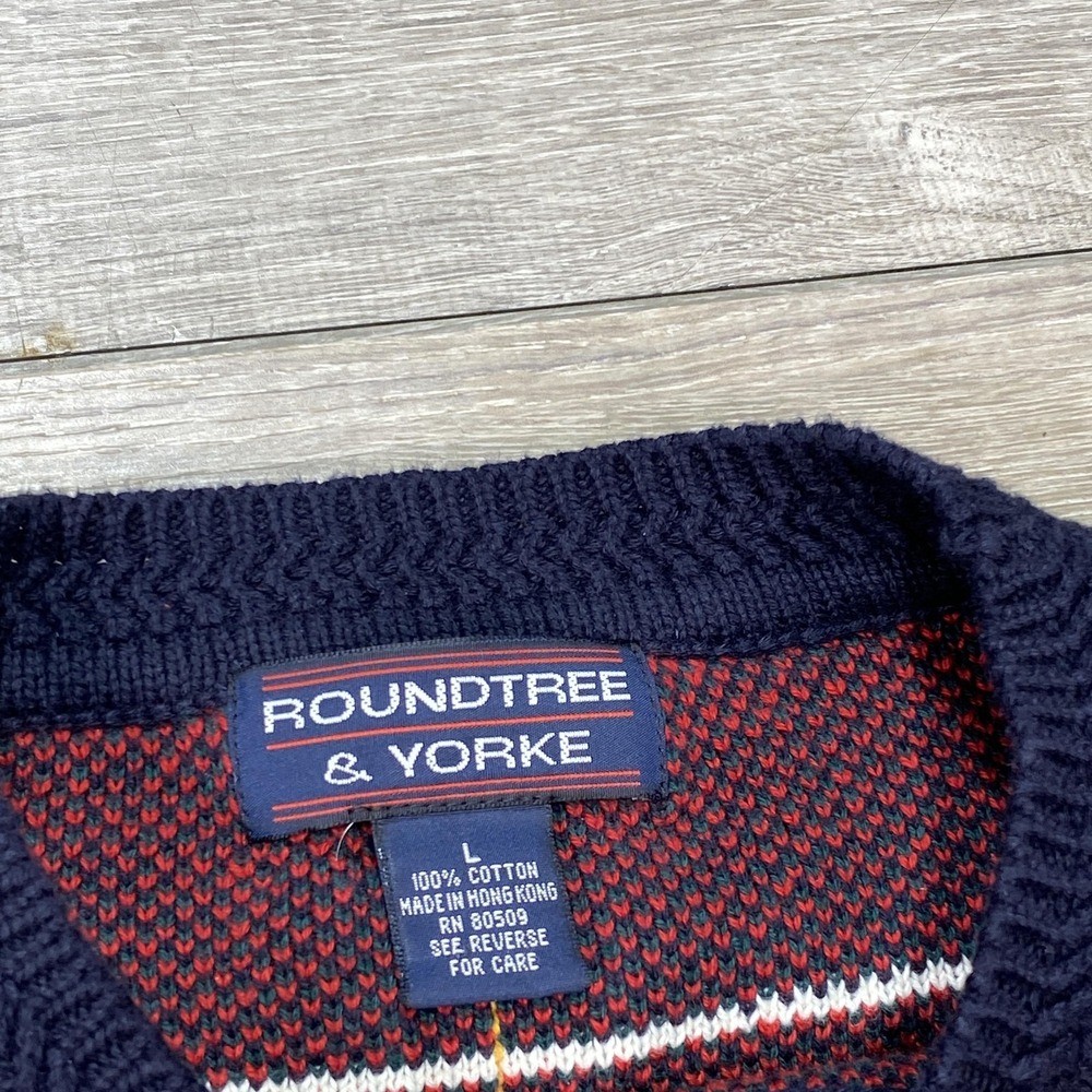 Vintage Roundtree & Yorke Sweater Mens 2XL Navy Plaid Tartan Crewneck Cotton 90s - Picture 2 of 6